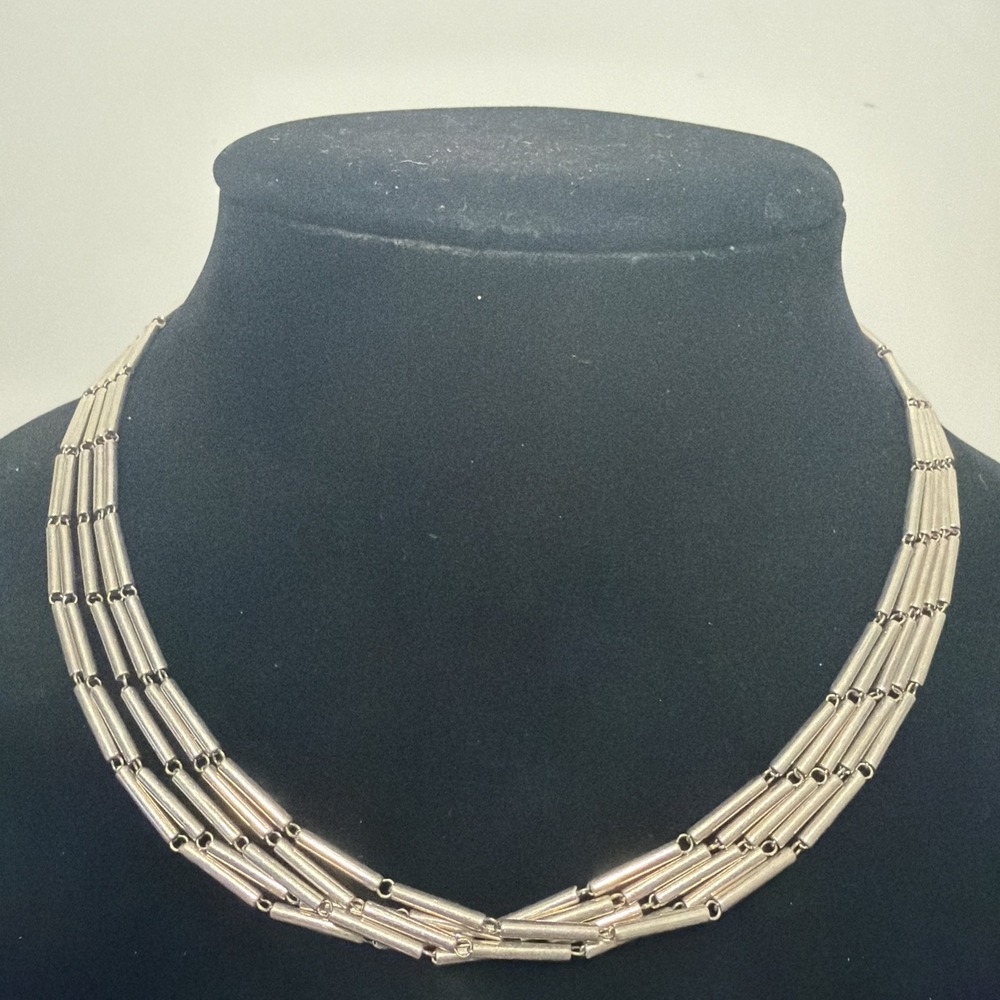 Ralph Lauren 5 Strand Silver Tone Linked Bar Layered Necklace 18in